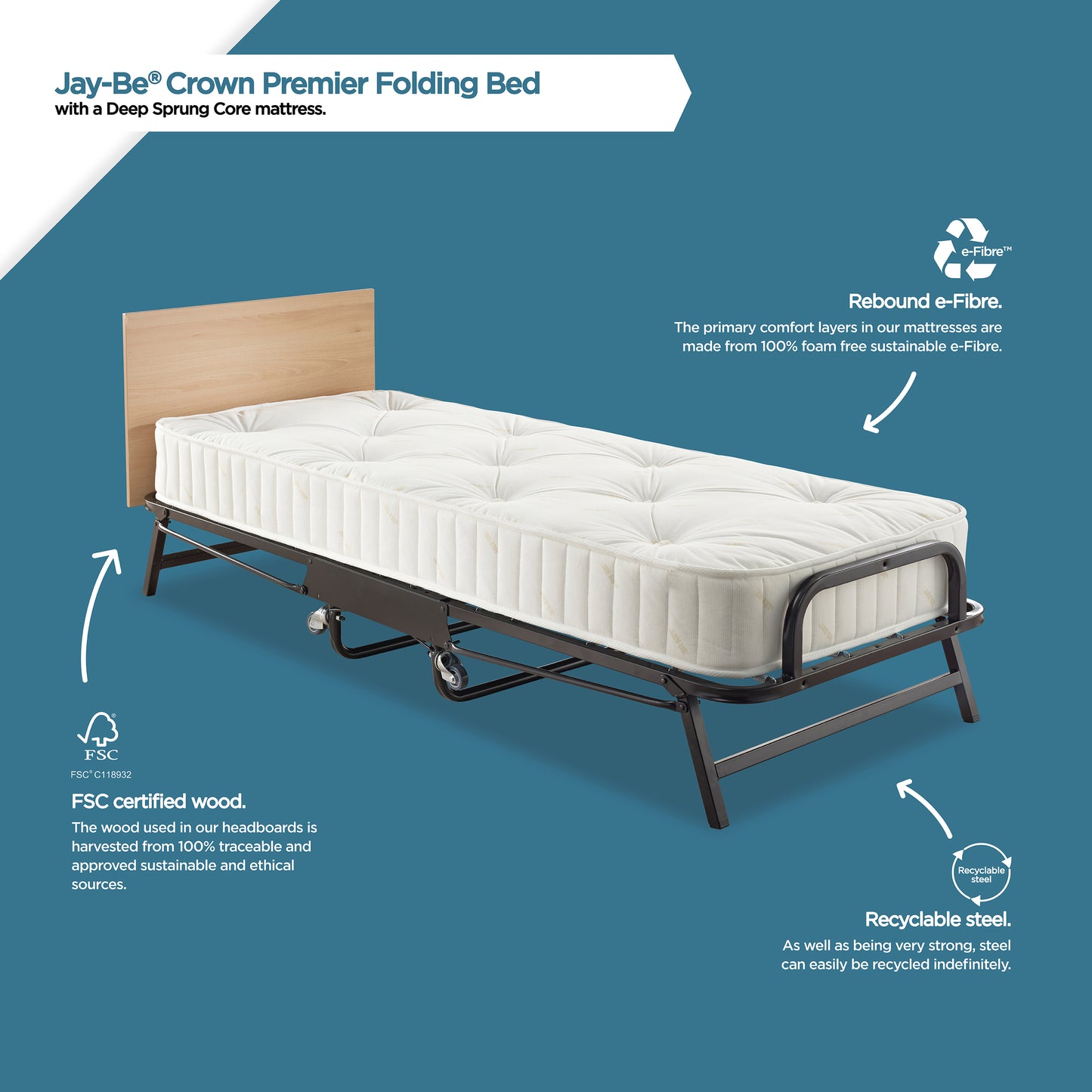 Crown Premier Single Folding Bed with Deep Sprung Mattress