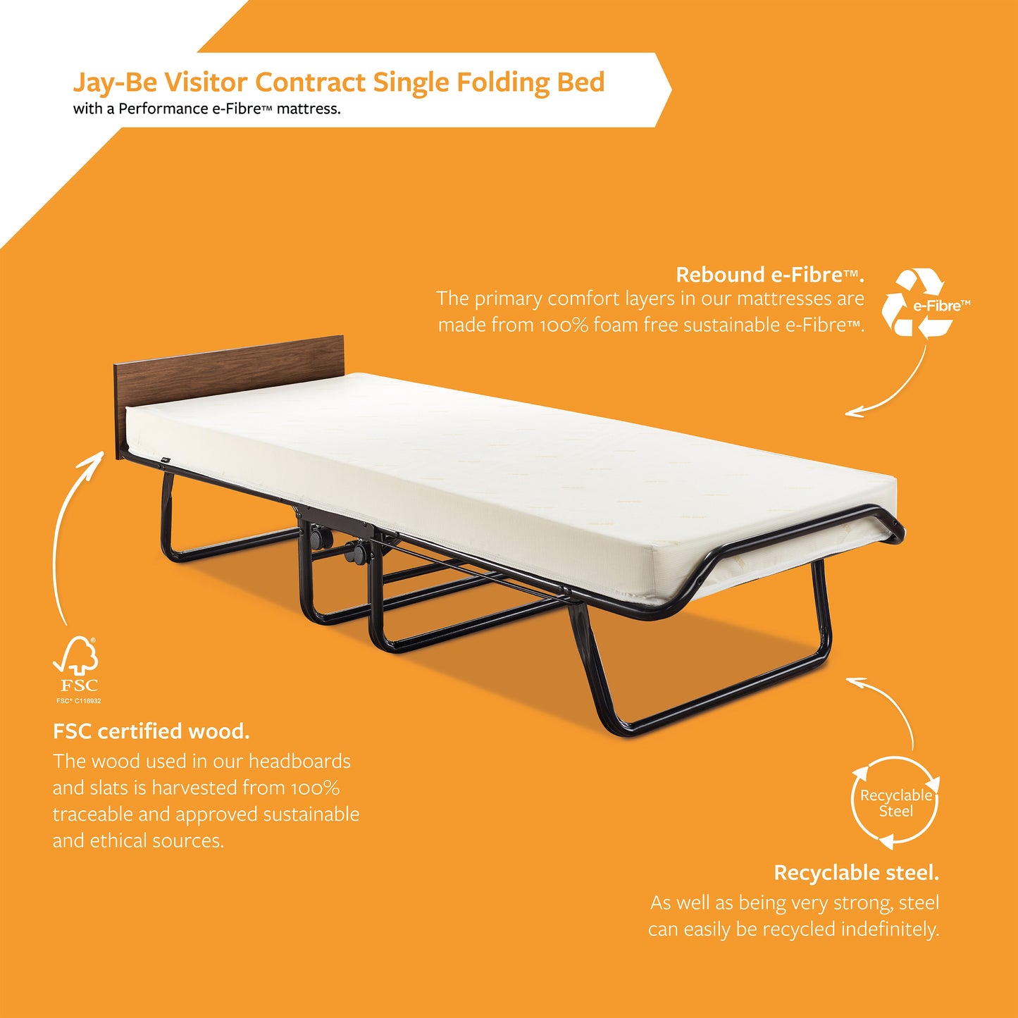 Visitor Contract Single Folding Bed with Performance e-Fibre Mattress