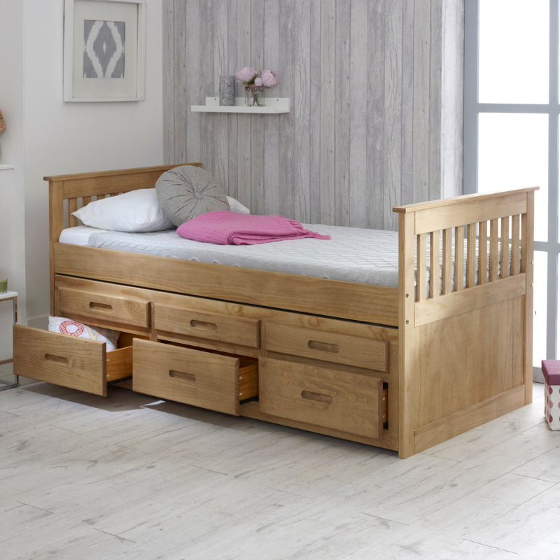 Captain Trundle Bed Waxed Wood